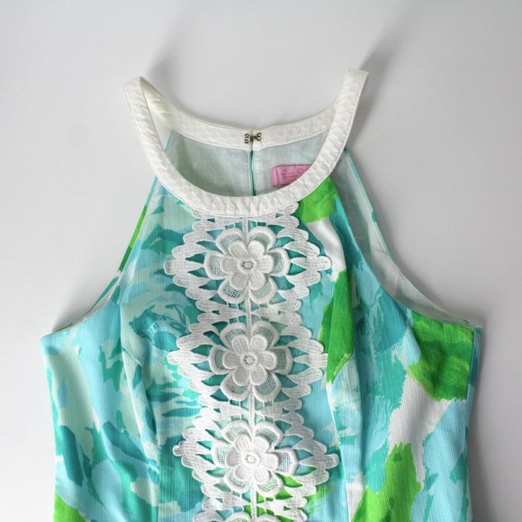 Lilly Pulitzer 00 Pearl Shift Dress in Poolside Blue Floral Lace Appliqués 2XS - Picture 4 of 10